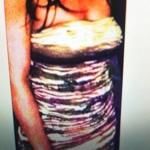 Nicole Miller Gold Floral Mini Strapless Dress